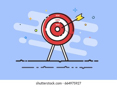 Arrow hit the RISK on target. Fail aiming to risk bullseye. Business , Financial and Investment concept. MBE design. Vector illustrator.