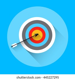 Arrow Hit Target Archery Equipment Sport Icon Flat Vector Illustration