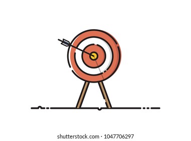 Arrow hit a target. Goal achievement , success , winner concept design. Archery , dart game. Vector illustration isolated on white background
