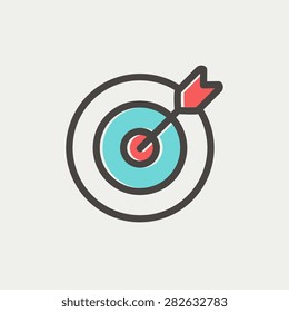 Arrow hit the target icon thin line for web and mobile, modern minimalistic flat design. Vector icon with dark grey outline and offset colour on light grey background.