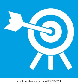 Arrow hit the target icon white isolated on blue background vector illustration