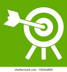 Arrow hit the target icon white isolated on green background. Vector illustration