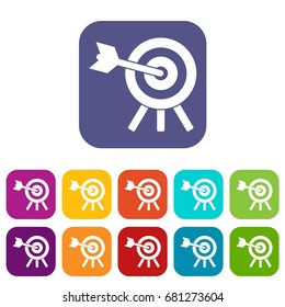 Arrow hit the target icons set vector illustration in flat style in colors red, blue, green, and other