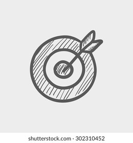 Arrow hit the target sketch icon for web and mobile. Hand drawn vector dark grey icon on light grey background.