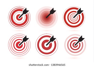 Arrow hit target vector icons set. flat winner symbol template. Modern emblem idea. Concept design for business. Isolated vector illustration on white background.