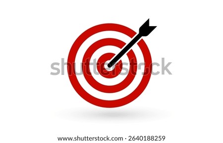 Arrow Hits Red Target in Center, Symbol of Business Focus, Strategy Success, and Goal Achievement. Perfect for Infographic, Marketing Plan, and Winning Concept. Vector Illustration.