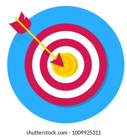 The arrow hits the target. Bitcoin is a target. How to get bitcoin concept in flat design