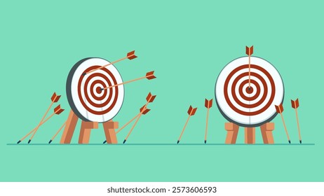 The arrow hits the target. Business finance target, goal of success, target achievement concept.