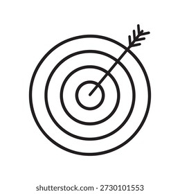 Flecha golpeando el blanco del bullseye con precisión en la ilustración minimalista en blanco y negro que enfatiza el enfoque y la precisión