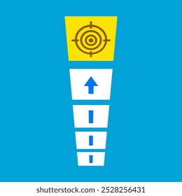 Flecha golpeando el centro de la diana. Ilustración vectorial paso a paso del concepto de negocio de crecimiento 