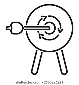 Arrow hitting the center of a target with rotating arrows, representing the concept of agility in business