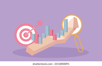 Arrow hitting the center of the target and stock chart, success concept, business goals.