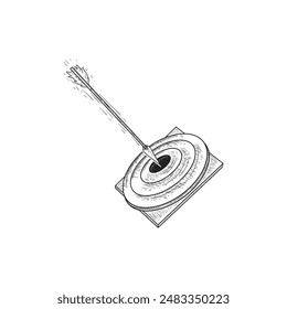 Arrow hitting the center of target. Successful business concept. Hand drawn vector illustration.