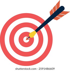 Arrow hitting the center of the target, symbolizing success, achievement, and goal completion. Isolated vector illustration representing precision, business success, and personal growth.