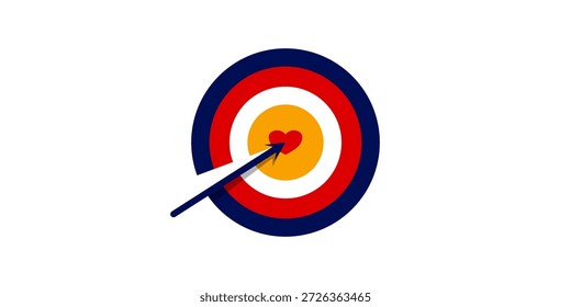 Arrow Hitting Heart Target Illustration Isolated on White Background for Love Marketing Concept, Business Goals, Dating App, and Motivation Design Use
