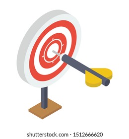 
Arrow hitting on board symbolizing target board, archery icon or game concept 
