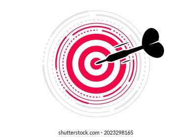 Arrow hitting target. Concept reaching the goal in business, investment goal, opportunity challenge, aim mission, task solution. Dart hit to center of dart board. Shooting target arrows