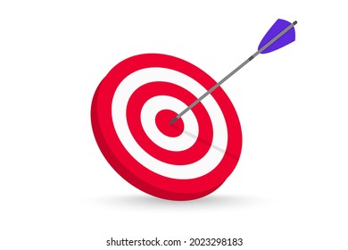 Arrow hitting target. Concept reaching the goal in business, investment goal, opportunity challenge, aim mission, task solution. Dart hit to center of dart board. Shooting target arrows