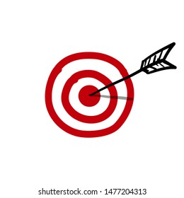 Arrow Hitting Target In Doodle Handdrawn Style Vector