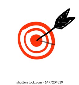 arrow hitting target in doodle handdrawn style vector