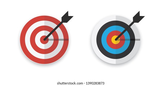 Arrow hitting target. Flat design vector illustration.