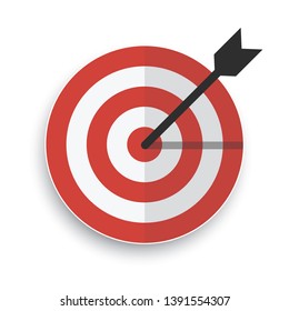 Arrow hitting target. Flat design vector illustration.