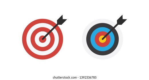 Arrow hitting target. Flat design vector illustration.