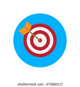 Arrow hitting target flat icon. Round colorful button, Bullseye circular vector sign, logo illustration. Flat style design