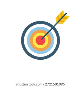 Pfeil trifft auf ein Zielsymbol. Erfolgsziel auf isoliertem Hintergrund.