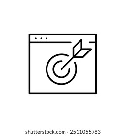 Pfeil trifft Ziel auf der Webseite im Browser. KPI wird erreicht. Erfolgreiches SEO und persönliches Targeting. Pixel perfektes Vektorsymbol