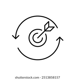 Pfeil, der auf das Ziel in den Aktualisierungspfeilen trifft. Nachhaltiges Wachstum, anpassungsfähige Strategien. Pixel perfekt, bearbeitbares Strichsymbol
