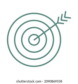 Flecha golpeando el objetivo. Icono de vector de contorno de color turquesa simple con líneas delgadas
