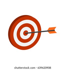 Arrow hitting target symbol. Flat Isometric Icon or Logo. 3D Style Pictogram for Web Design, UI, Mobile App, Infographic. Vector Illustration on white background.