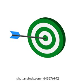 Arrow hitting target symbol. Flat Isometric Icon or Logo. 3D Style Pictogram for Web Design, UI, Mobile App, Infographic. Vector Illustration on white background.