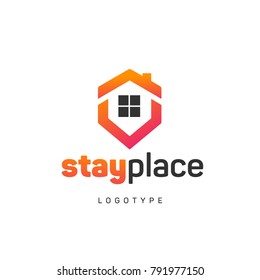 Arrow home pointer in colorful style. 