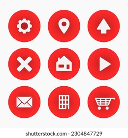 Arrow home shop sign interface icon set. Simple gradient color circle shape internet button on gray background vector flat illustration web design elements