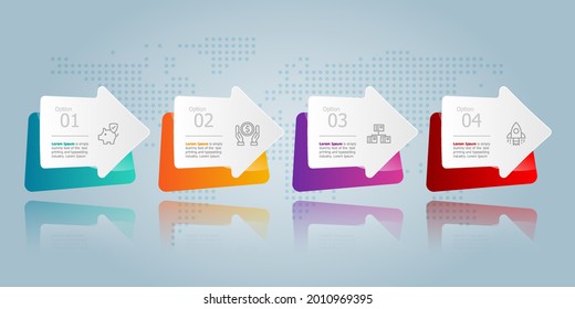 arrow horizontal infographic presentation element template with business icon 4 options vector illustration background