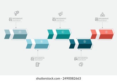 arrow horizontal infographics timeline element business workflow data steps report template background with business line icon 5 steps for business presentation vector illustration