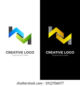 logotipo de la casa de flecha, flecha y casa, logotipo combinado con estilo 3d colorido
