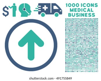 Arrow Up icon with 1000 medical commerce cobalt and cyan vector design elements. Collection style is flat bicolor symbols, white background.