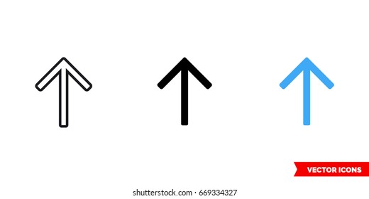 Up arrow icon of 3 types: color, black and white, outline. Isolated vector sign symbol.