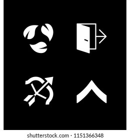 arrow icon. 4 arrow set with archery, chevron, exit and recycle symbol of three leaves vector icons for web and mobile app