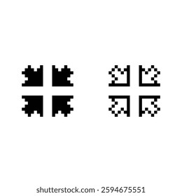 arrow  icon 8 bit, pixel art Four arrow to the center icon 8 bit icon for game  logo. 