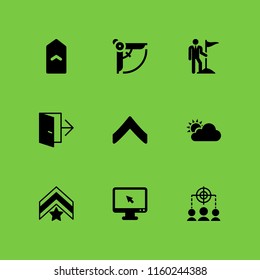 arrow icon. 9 arrow set with forecast, compass, chevron and exit vector icons for web and mobile app