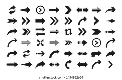 箭头图标。大套矢量平面箭头。用于网页设计、移动应用程序、界面等的概念箭头集合。