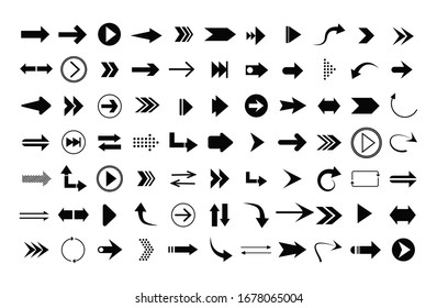 Arrow icon. Big set of vector flat arrows. Arrow vector collection. Arrow. Cursor. Modern simple arrows. 