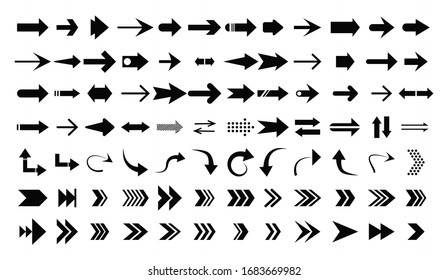 Arrow icon. Big set of vector flat arrows. Concept arrows for web design, mobile apps, interface and more. Arrow black colored. vector icon