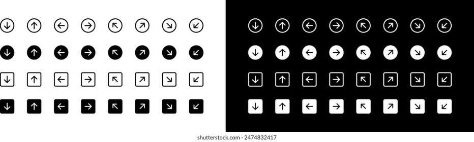 Arrow icon. Big set of vector flat arrows. Collection of concept arrows for web design, mobile apps, interface. Modern simple minimal flat, solid line monochrome, plain left right top bottom direction