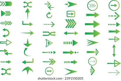 Pfeilsymbol große Sets Kollektion von schwarz, grün und Linie Vektorgrafik.