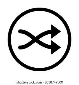 Arrow icon. Black crossed arrow. Mixed arrow. Vector illustration. Isolated shuffled arrow